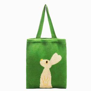 Cute Bunny Tote Bag, Crochet Green Tote Bag, Small Knitted Bag :^)